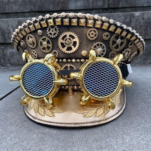 Steampunk Military Hat Germany Officer Army Hat Punk Military Hats Police Cap Cosplay Halloween Hat With Punk Glasses