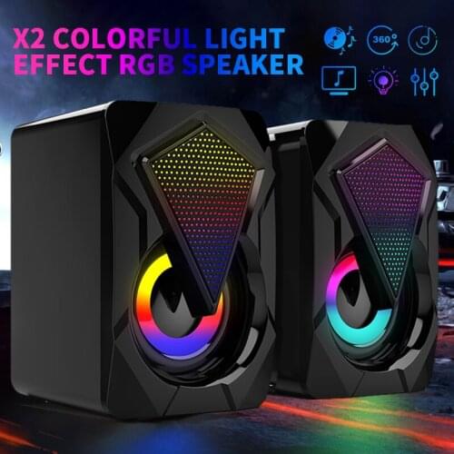 X2 Computer Speakers With Subwoofer For PC Desktop Computer Laptop LED Colorful Lighting Home Theater System USB Wired SoundBox