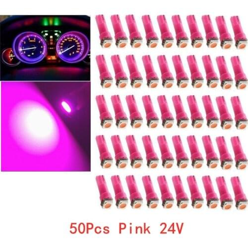 50Pcs T5 5050 1SMD 24V Pink Blubs Wedge Dashboard LED Lights Bulbs Car Lnstrument Indicator AC Lamp Auto Interior Accessories