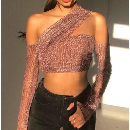Summer Sexy Irregular Cropped Tank Tops Women Stylish Printing One Shoulder Strapless Slim Wild Vest with Arm Sleeves