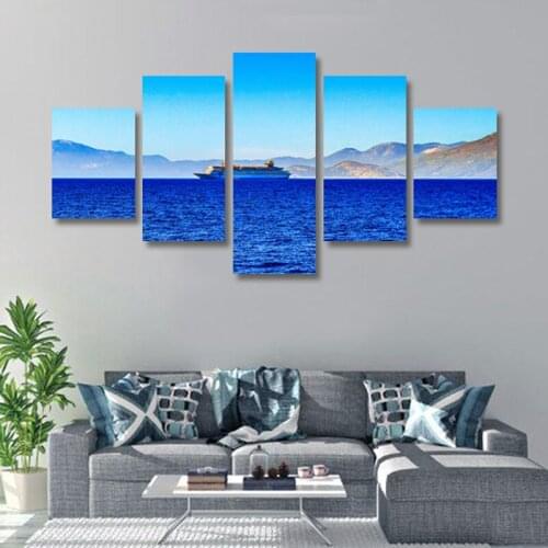 Modular Canvas HD Prints Posters Home Decor Wall Art Pictures 5 Pieces Blue Sea Tanker Paintings No Frame