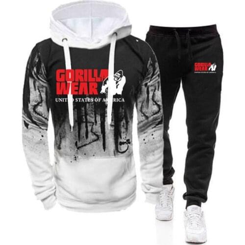 GORILLA WEAR new mens multicolor sportswear sweatshirt fashion trend hip-hop hoodie + pants hoodie suit sportswear casua