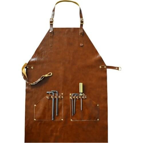 Yellow Black Brown Full Leather Bib Apron Barista Bartender Chef Catering Uniform Barber Hairdresser Tattoo Artist Work Wear L1