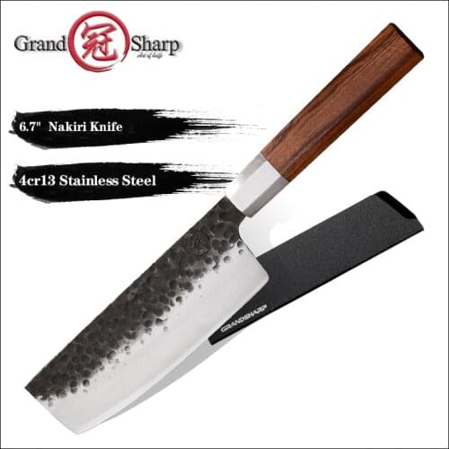 Grandsharp Vegetables Knife 6.7 inch Japanese Nakiri Knife High Carbon Steel Chef Cleaver Cutting Slicing Tool Home Tools Kitche