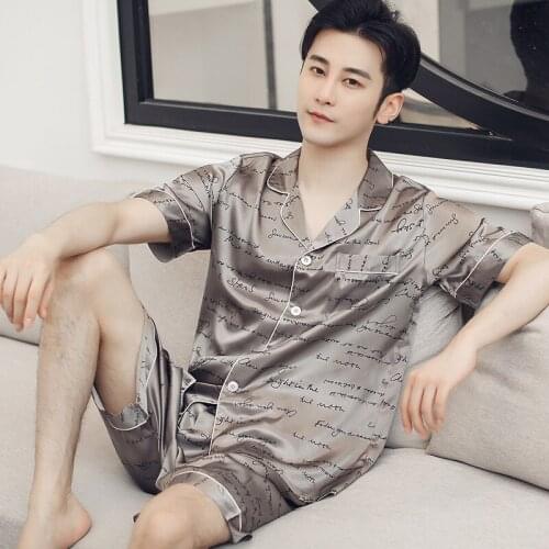 Brand Summer Pajamas Sets Men Chinese Silk Satin Sleepwear Home Clothes Male Luxury Soft Nightwear Sleep Two Piece Set