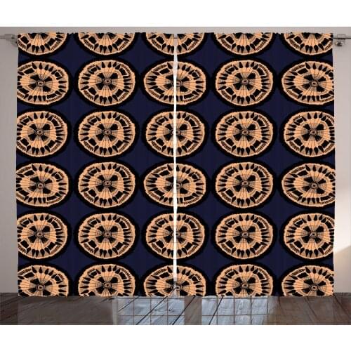Tribal Circle Curtains Abstract Design Ethnic Rounds Satin Fabric Drapes for Living Room Bedroom 2 Panel Window Set
