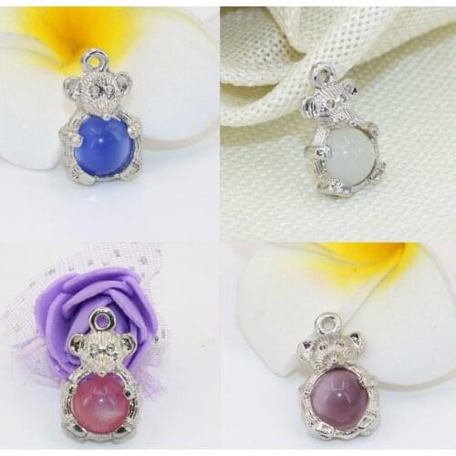 Silver-color spacer beads 14*23mm 4 colors lovely mouse shape accessories 5pcs inlay round cat eye crystal jewelry finding B2568