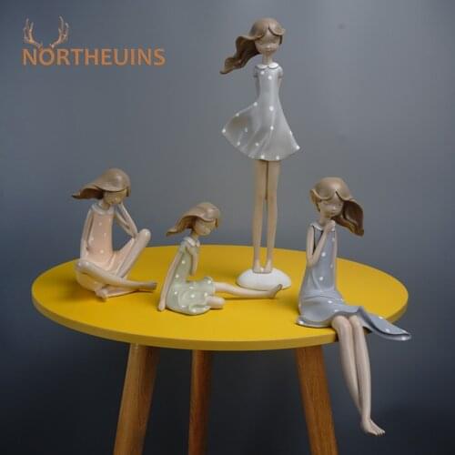 NORTHEUINS Resin Flowing Hair Girl Statue Nordic Creative Figurines For Home Decoration Accessories Desktop Embellishment Gift