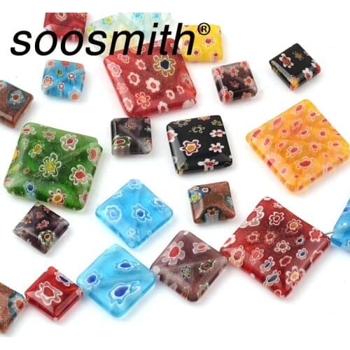 10/14/20mm Fine Diagonal Square Flat Lampwork Bead Glass Beads for Jewelry Making DIY Men and Women Accessories Gift Wholesale