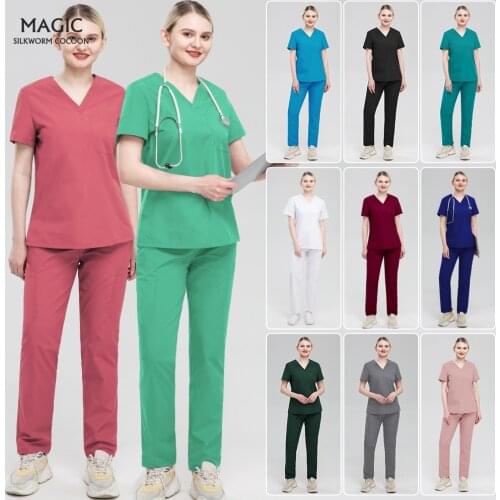 Stretch Fabric Hospital Surgical Nursing Scrubs Sets Dental Clinic Doctor Uniforms Pet Nurse Work Clothing Pharmacist Workwear