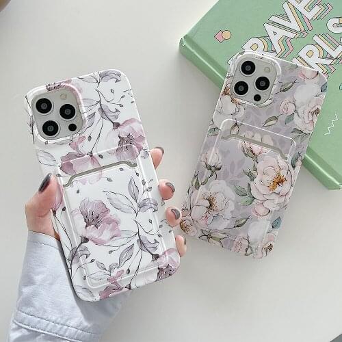 Vintage Flowers Floral Phone Case For iPhone 12 Pro Max 11 Pro Max XR XS Max 7 8 Plus SE 2 Matte Soft Wallet Card Case Coque