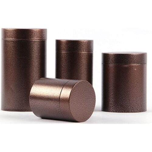 Xin Jia Yi Packaging Tea Tin Metal Box Double Lid Round Shape Sliver Brown Solid Color Matte Tin Box with Universal Tin Box