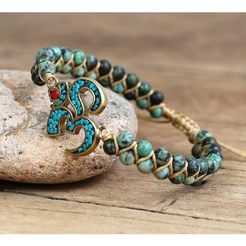 Handmade Jewelry Buddha OM Africa onyx Braided Charm Bracelet Bohemia Yoga Mala Wrap Bracelet Friendship Lucky Gift