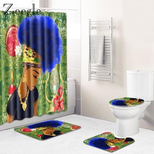 Zeegle Creative Curtain 4pcs Bathroom Carpet Set Toilet Pedestal Rug Non-slip Toilet Foot Mat Soft Waterproof Shower Curtain Set