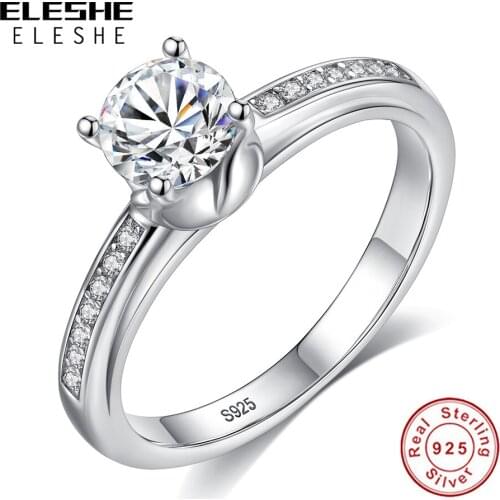 ELESHE 100% Real 925 Sterling Silver Finger Rings for Women Luxury CZ Crystal Wedding Rings Fashion Jewelry