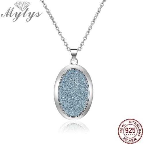 Mytys 925 Sterling Silver Necklace Insert Stick With Glitter Crystal Sparkling Starry Oval Pendant Necklace for Women CN381