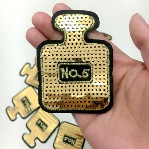 Gold Perfume Bottle Sequins Patches For Clothes Iron On Patch Sticker Clothes 10Pcs/lot DIY Sewing Paste Decoration Appliques