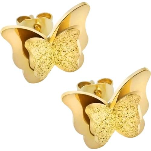 1 Pair Beautiful Earrings Stud Butterfly Design 3 Colors Stainless Steel Ear Studs Piercing Jewelry For Wedding Party Women Gift