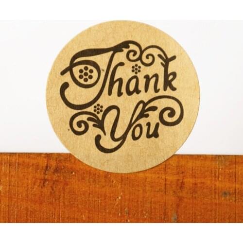 204pcs Thank You Kraft Paper Sticker Scrapbooking Flower Self Adhesive Sticker Labels For Gift Box Decoration DIY Party Favors