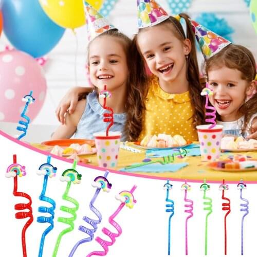 24pc Mixed Color Curve Straw Party Rainbow Candy Cartoon Straw Disposable Straw 2 Style Disposable Party Tableware