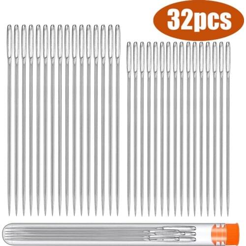 KAOBUY 32 PCS 1.97in 2.4in Stainless Steel Large Eye Needles Cross Stitch Needles Embroidery Tool Household Sewing Tool
