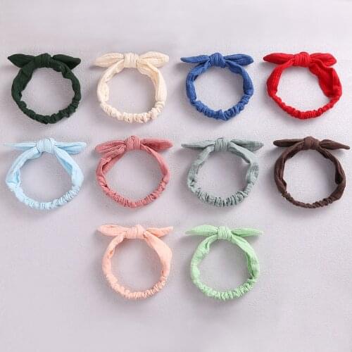 40pc/lot Top Knotted Headband Baby Girls Hair Accessories Cotton Bunny Ear Turban Solid Bow Elastic Hairband Baby Princess Props
