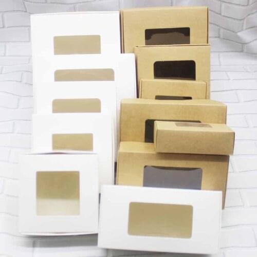 5pcs large gifts box with pvc film vintage kraft white paper window boxes jewelry package box party supplies