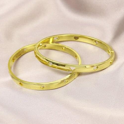 5Pcs High quality Smooth metal Bracelet Gold color bangle Women jewelry Women bangle Hollow heart star bangle women Jewelry8460