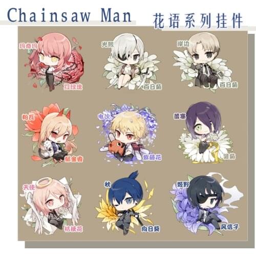Anime Chainsaw Man Hayakawa Aki Makima Denji Stand Figure Model Acrylic Keychain Pendant Bag Keyring Badge Brooch Pins Gift