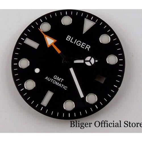 BLIGER 31.3MM Automatic Men Steel Luminous Watch Dial for GMT MINGZHU 3804 Movement