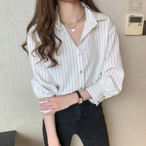 Blouse Women Autumn Top Striped Shirt Womens Retro Work Clothes Professional Blusas Ropa De Mujer