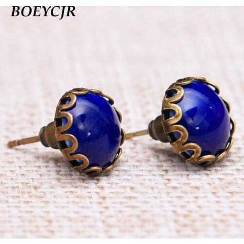 BOEYCJR 6 Colors Chinese Ethnic Ceramic Stud Earrings Handmade Fashion Jewelry Vintage Earrings for Women Christmas Gifts