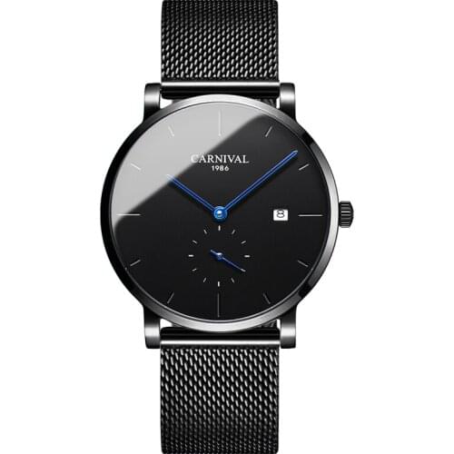 Carnival Men Automatic Watch Brief Ultra Thin Small Seconds Dial Date Luxury Mechanical Watch Simple Business Watch
