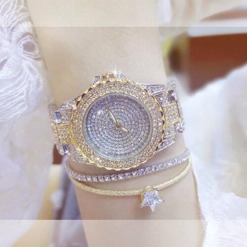 BS Gold Womens Watches Fashion Lady Dress Quartz Watch Women Rhinestone Casual Wristwatch Crystal Reloje Mujer Relogio Feminino