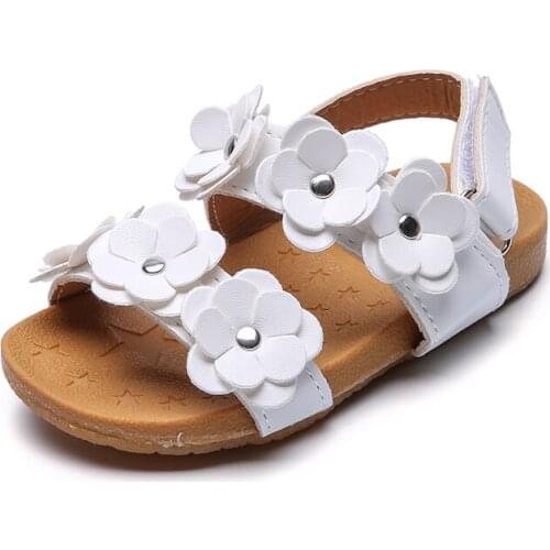 Baby Girl Medium Kids Sandals With Florals Sweet Princess Soft Quality Childrens Beach Sandals For Girls Size 21-30