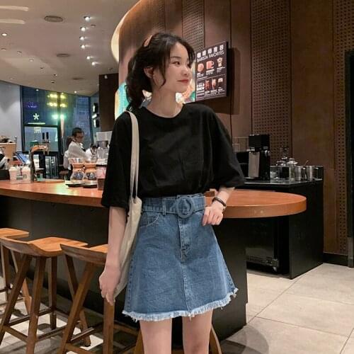 2021 Denim Skirt High Waist Chic A-line Street Student Skirt Fashion Casual Skirt All-match Thin Bag Hip Burr A-line Short Skirt