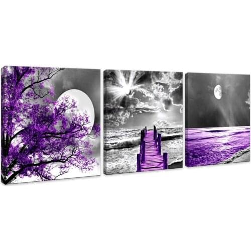 Purple Wall Art Canvas Decor Moon Landscape Artwork Indoor Decoration