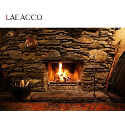 Laeacco Old Stone Fireplace Slate Stacked Fire Wooden Flooring Photo Backdrops Photographic Backgrounds Photocall Photo Studio