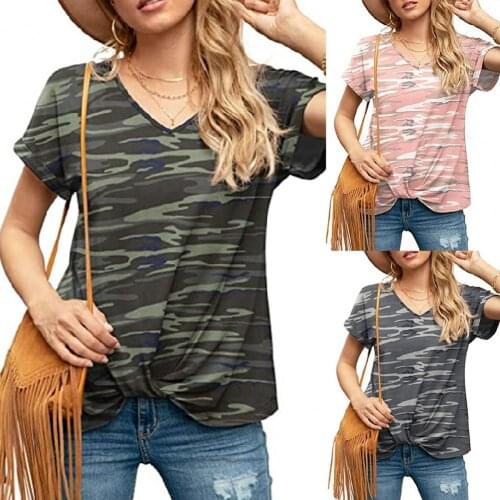 T-shirt Short Sleeve Twist Knot Women Slit Hem Top for Dating