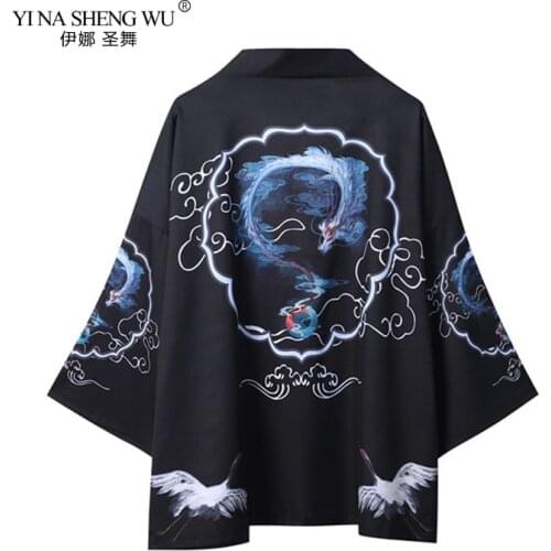 Yukata Haori Japanese Dragon Kimono Cardigan Men Samurai Costume Asian Clothes Kimonos Jacket Mens Shirt Yukata Haori Beach Coat