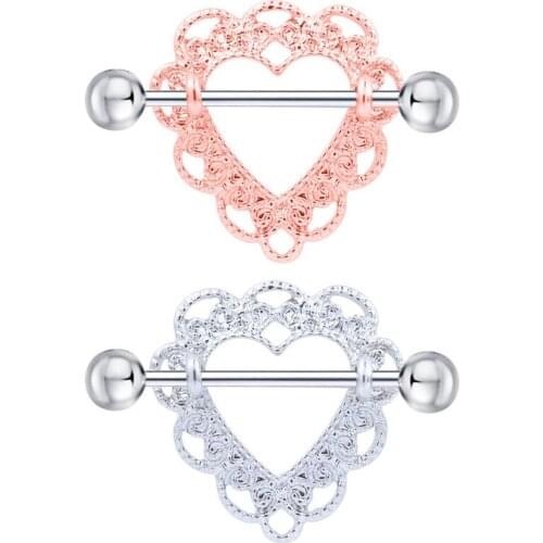 2PCS Fashion Body Jewelry for Women Charm Rose Gold Color Heart Nipple Shield Piercing Rings Body Jewelry Nipple Piercing
