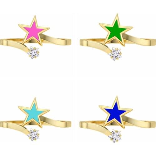 AIDE Wholesale S925 Silver Pink Stars Rings For Women 2021 Trend Fine Jewelry Bague Femme Paired Rings Vintage Minimalist Anel