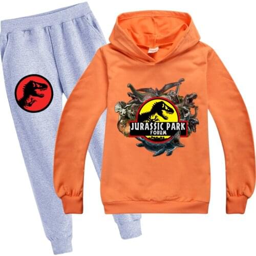 Dinosaur print jurassic park hoodies+pants two-piece suit boys clothes sweatshirts winter kids top girls sport outfit children