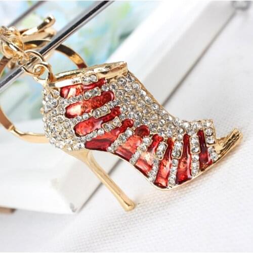 Red Shoe High Heel Charm Pendant Rhinestone Crystal Lovely Purse Bag Keyring Key Chain Gorgeous Birthday Party Gift