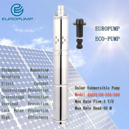 EUROPUMP MODEL(4SES3/60-D36/500)36V DC Submersible Pump Mini Solar Energy Electric Water Pump Deep well Mute super high pressure