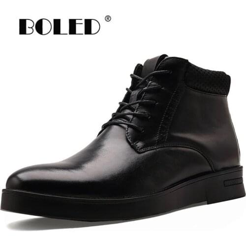 Full Grain Leather Plush Men Boots Handmade Warm Comfortable Ankle Snow Boots Plus Size Outdoor Autumn Winter Shoes Men