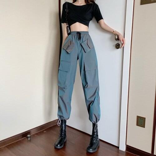 Spring New Women High Waist Pants Gradient Color Overalls Loose Leggings Trousers Streetwear Elastic Waist Womens Clothing Pocke