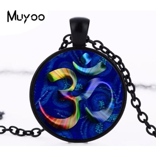 Blue brushed OM Yoga Hindu symbol art pendant collar necklaces & pendants women necklace Gothic Jewelry Collier Femme gifts HZ1