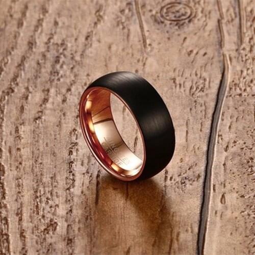 Popular 8mm Tungsten Carbide Steel noble rose gold black matte ring. The charm of men. Fashion trend engagement accessories