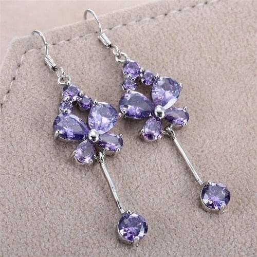 Luxury Purple Zircon The Butterfly Shape Earrings Charm Earrings for Women Design Wedding Fashion Jewelry